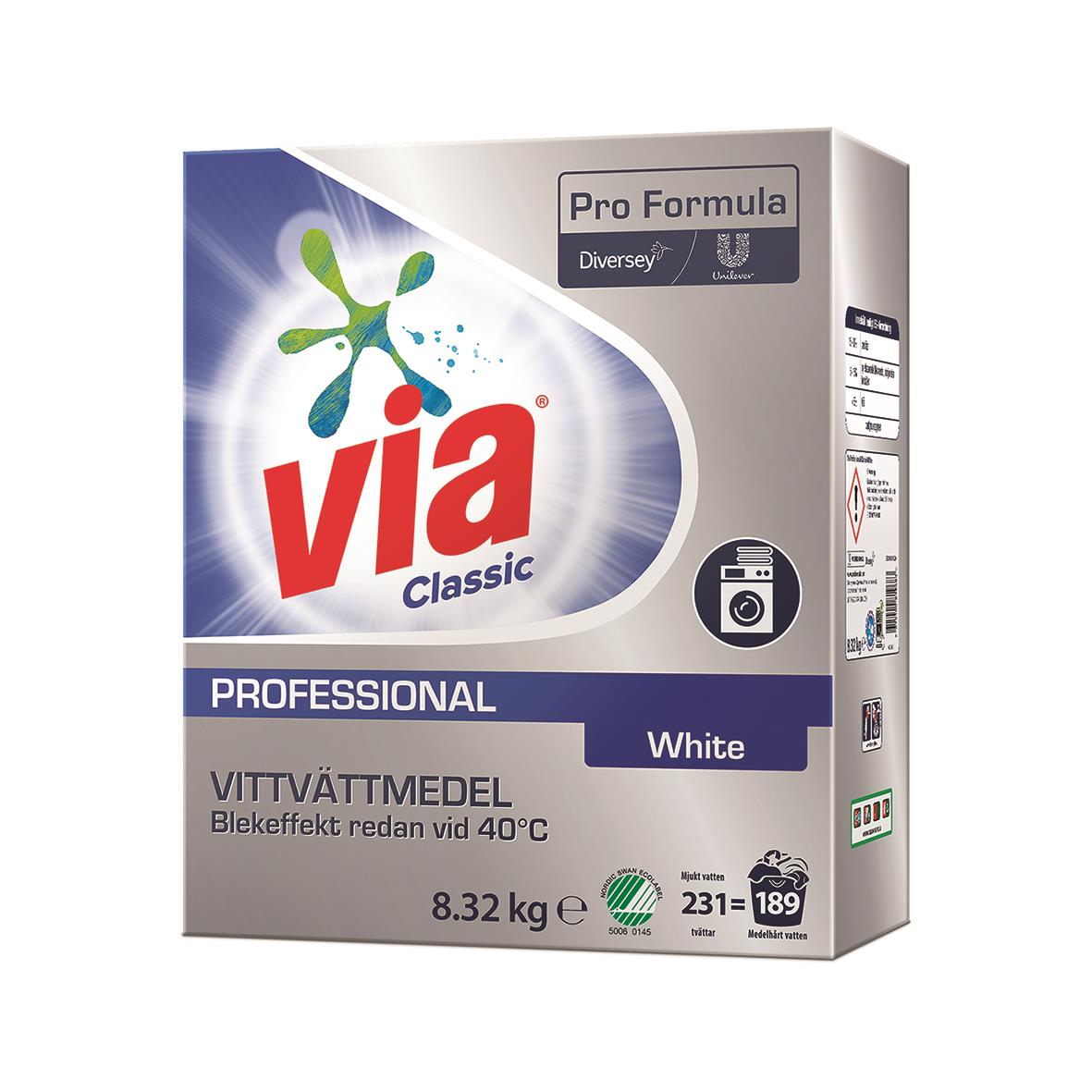 Tvättmedel Via Professional White Plus Parfymerad 8,32kg i förpackning