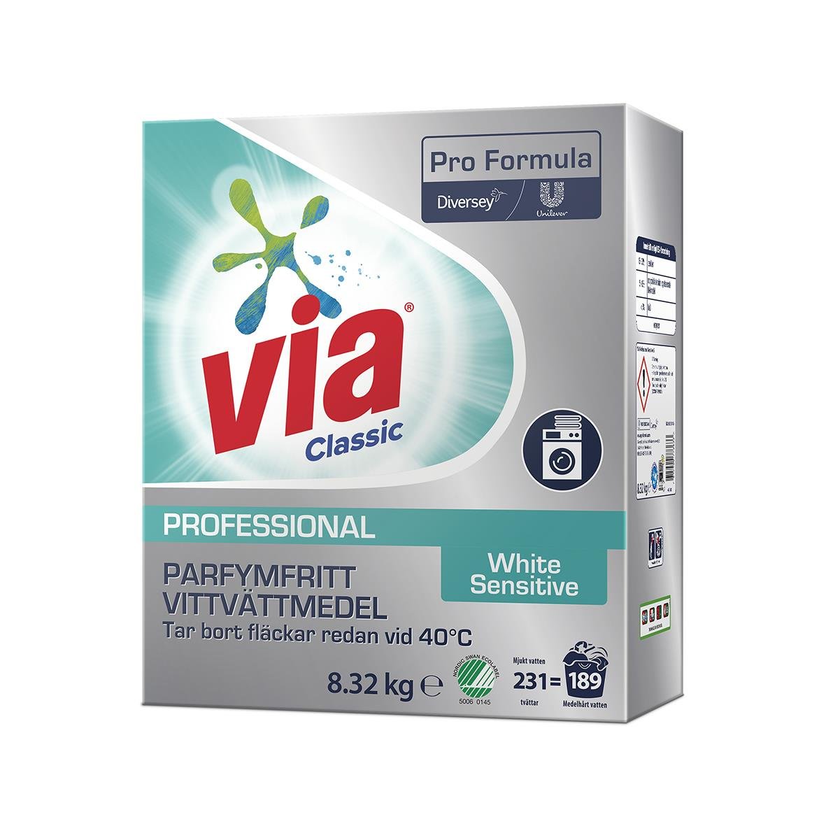 Tvättmedel Via Professional White Plus Oparfymerad 8,32kg 52100319