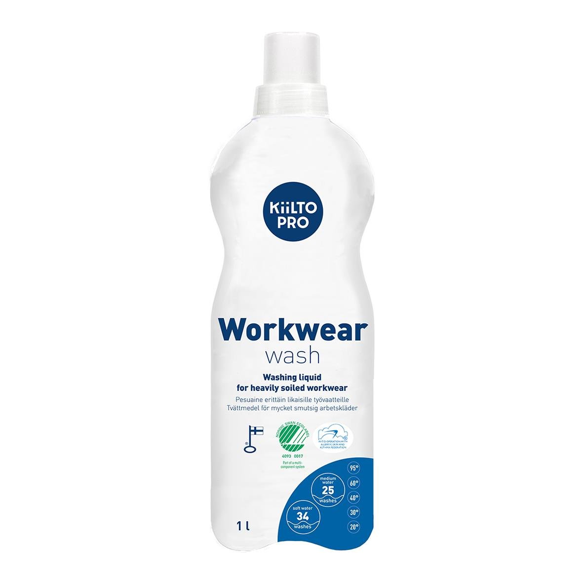 Tvättmedel Kiilto Pro Workwear Wash 1L för tungtvätt av arbetskläder