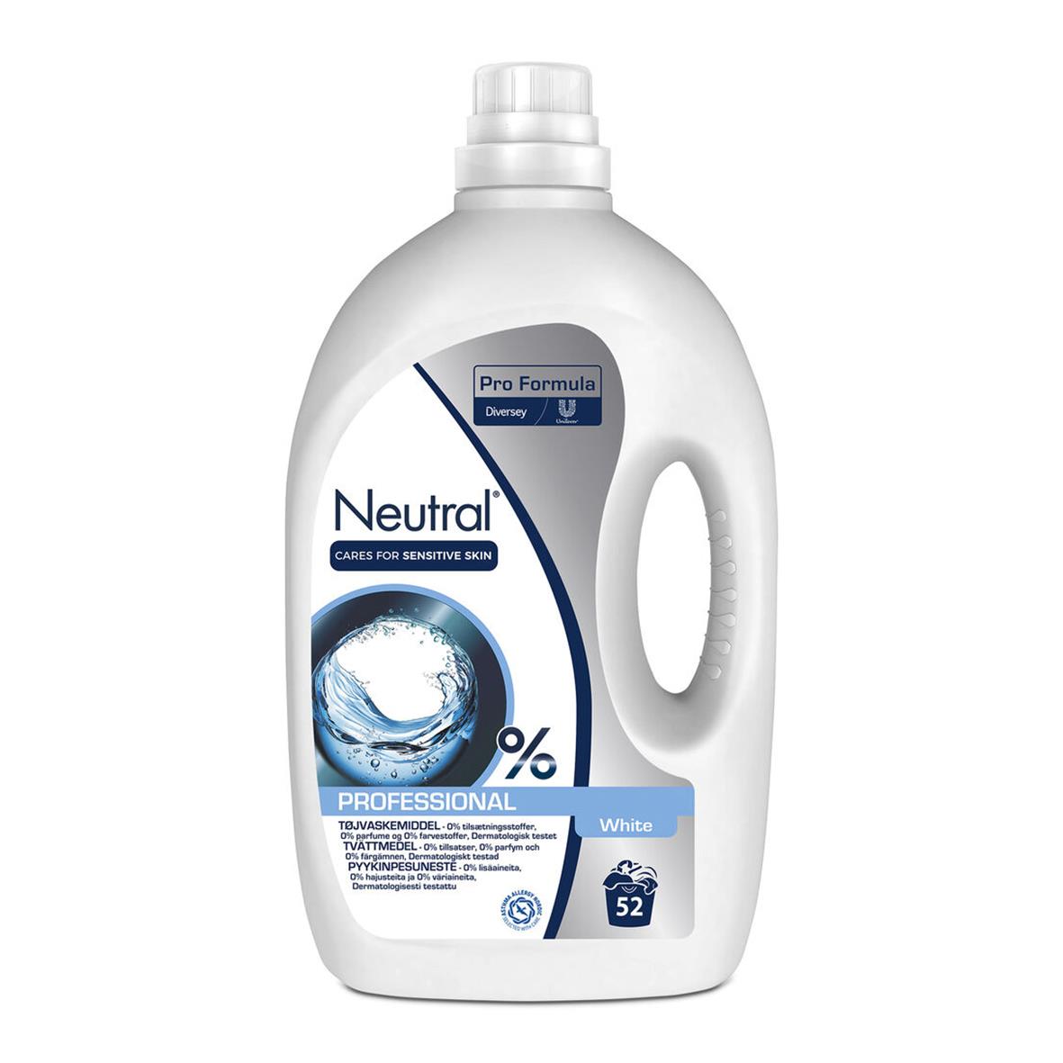 Vit tvättmedelsflaska för känslig hud med neutral formula och 52 tvättar