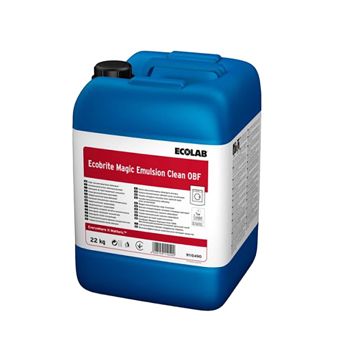 Stor blå 22 kg dunk med Ecolab Magic Emulsion Clean tvättmedel