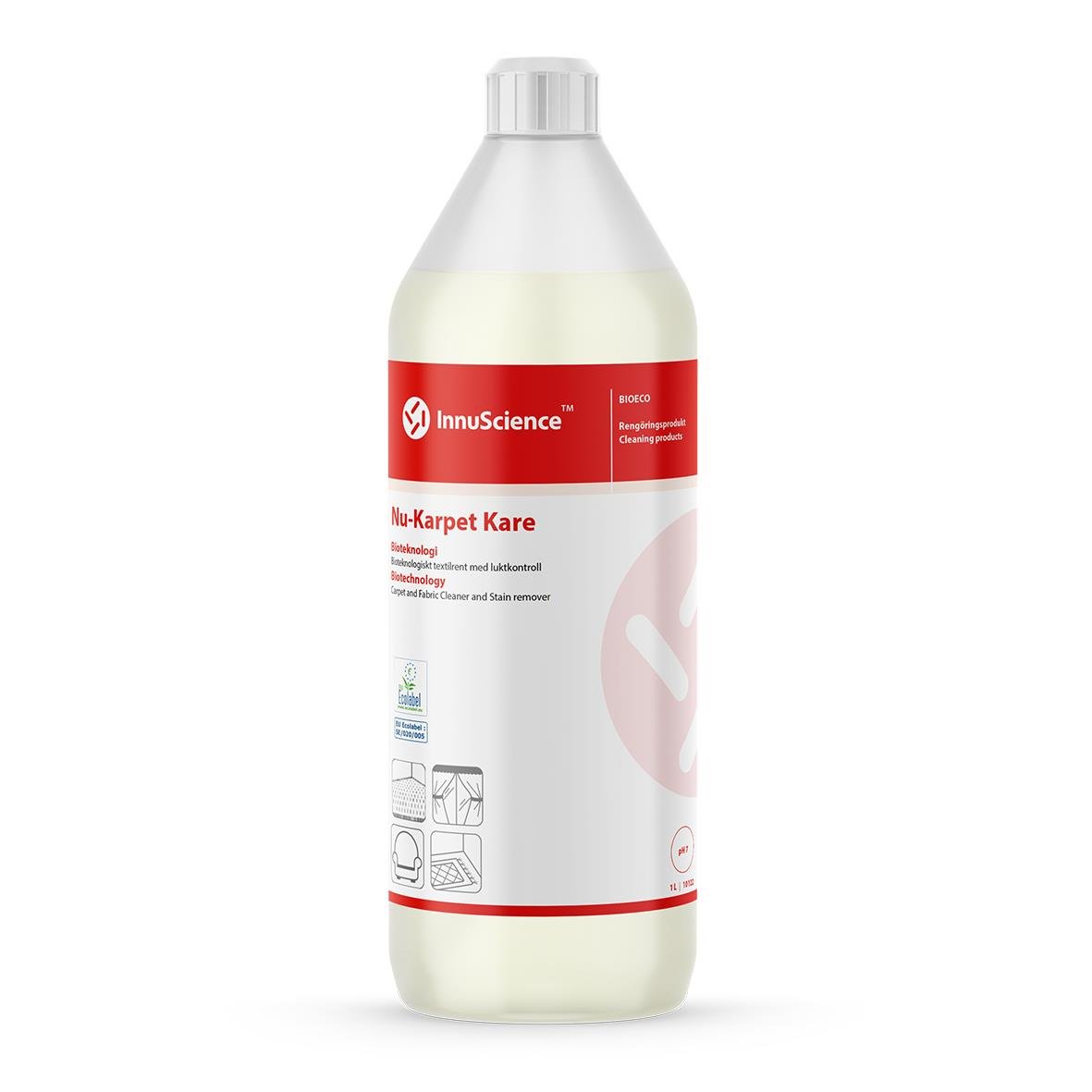 Mattrengöringsmedel Innu-Science Nu-Karpet Kare 1 L i vit flaska med röd etikett