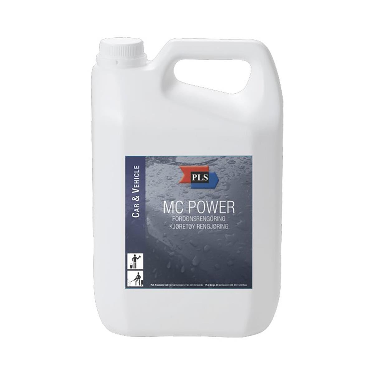 Fordon rengöringsmedel PLS MC-Power 5L i vit dunk med blå etikett