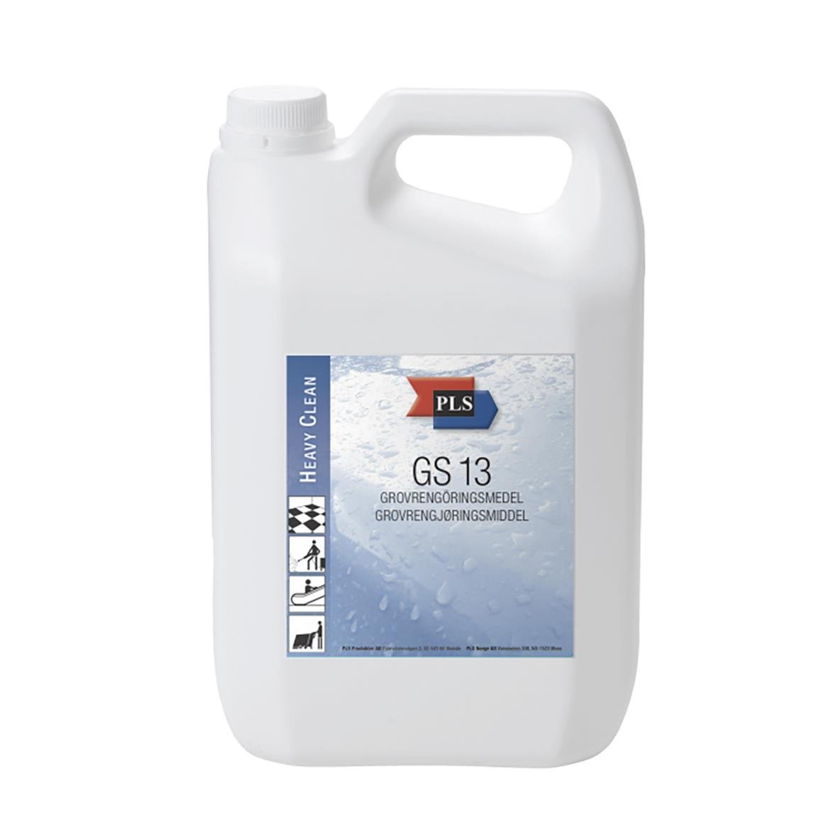 Avfettning PLS GS-13 5L i vit plastflaska med handtag och blå etikett