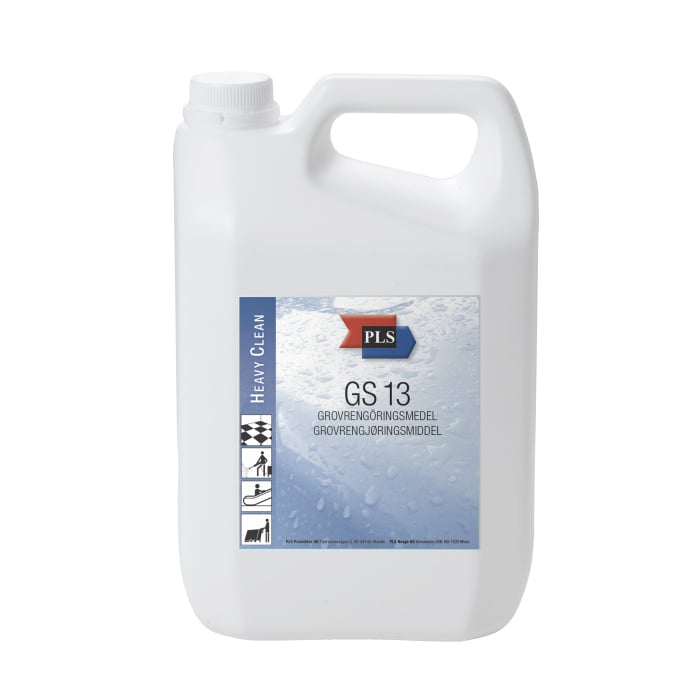 Avfettning PLS GS-13 5L i vit plastflaska med handtag och blå etikett