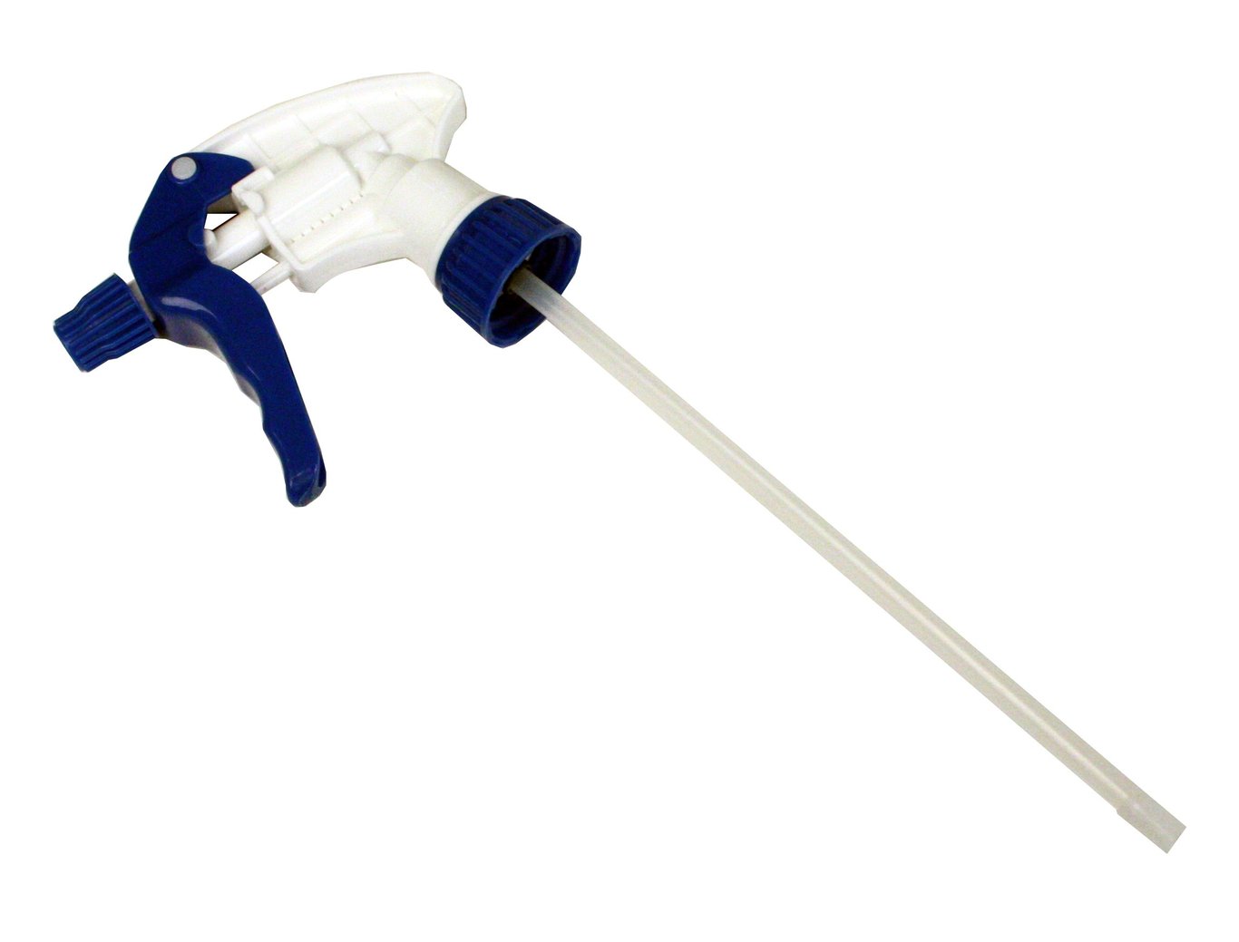 Blå spraytrigger med trefingersgrepp och lång slang