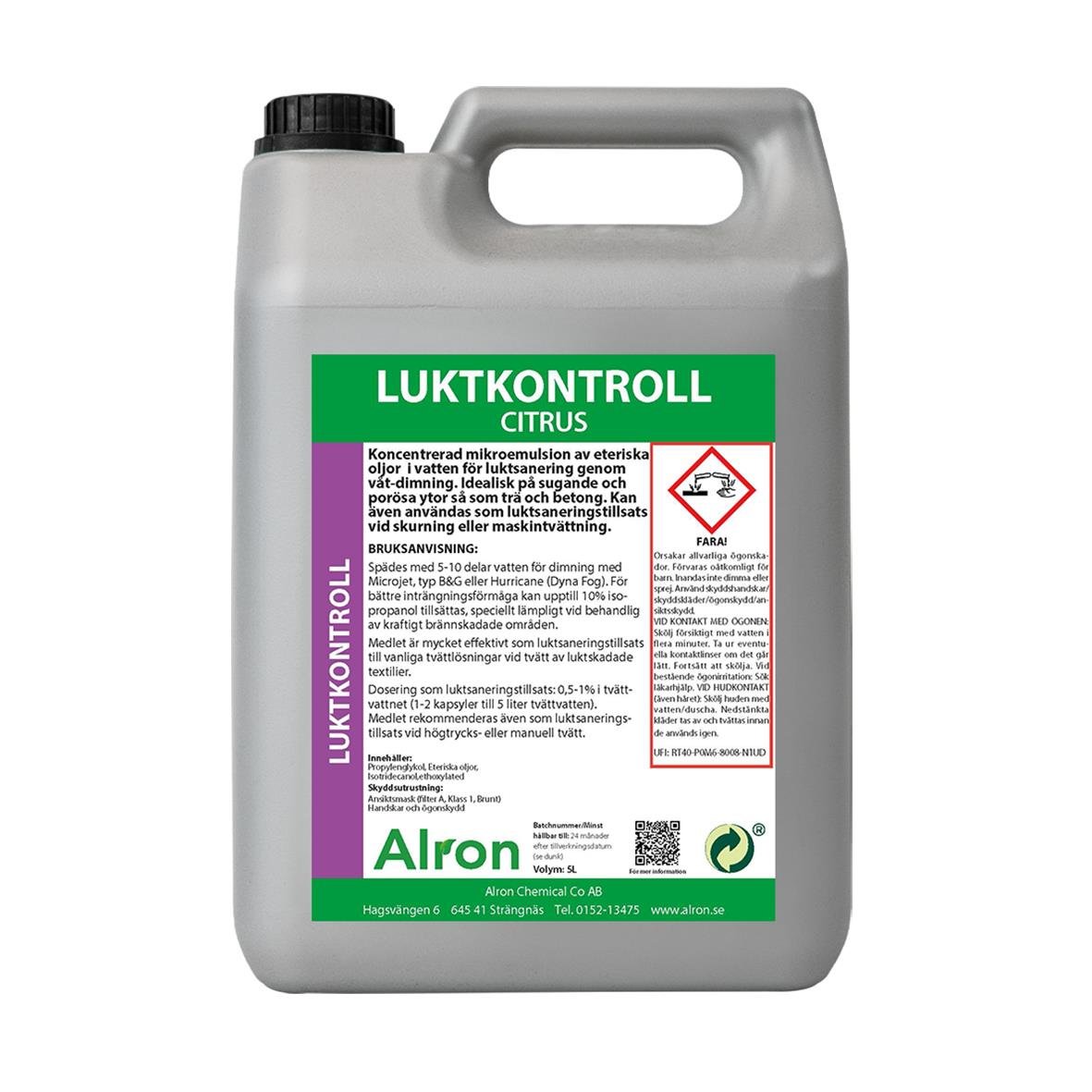 Stor vit hink med grön etikett för citrusluktkontroll och våt luktsanering, 5L