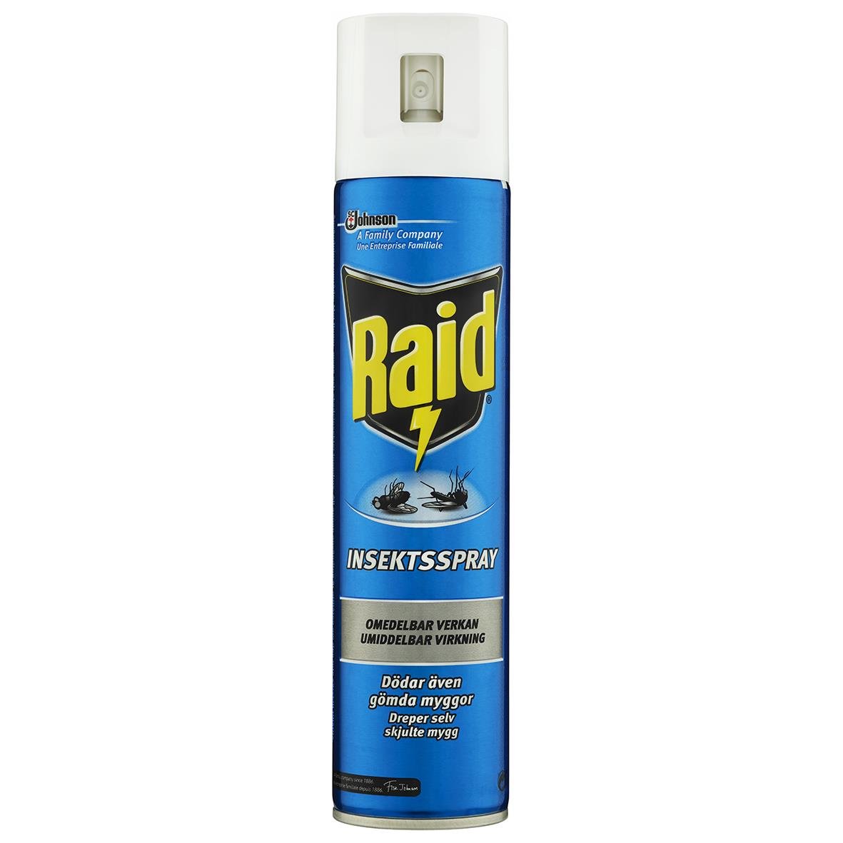 Insektsspray Raid 300ml i sprayflaska med blå och vit design