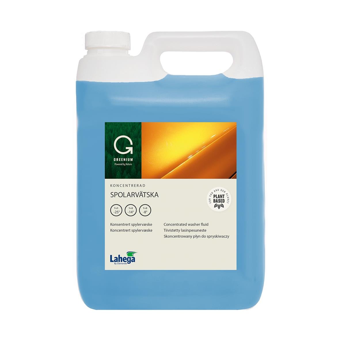 5L koncentrerad spolarvätska Lahega Greenium i blå flaska med handtag och etikett