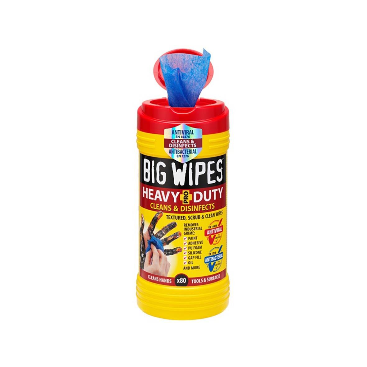 Våtservett Big Wipes Heavy Duty för rengöring och desinfektion, texturerad och stark, i rörlig behållare