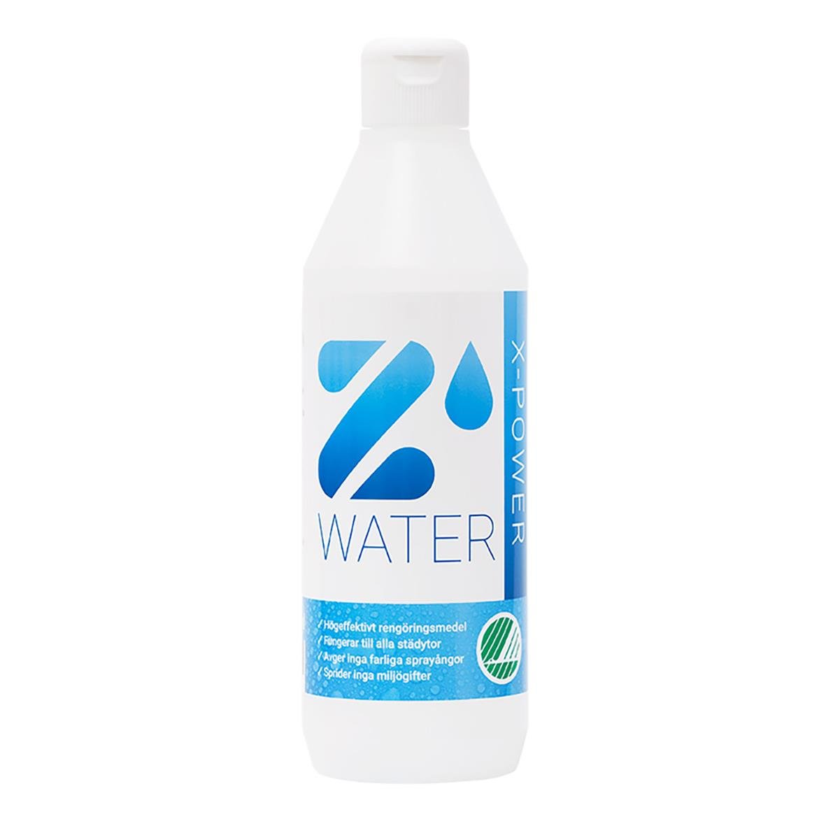 Alkaliskt vatten Z-Water X-Power 500ml i vit plastflaska med blå och gröna detaljer