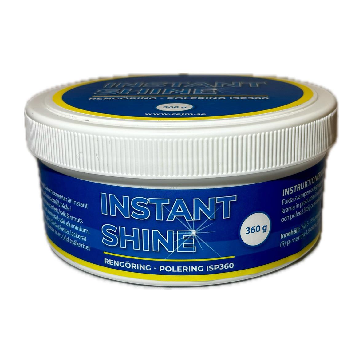 Rengörings- och polermedel Instant Shine 360g i rund burk med blå och vit etikett