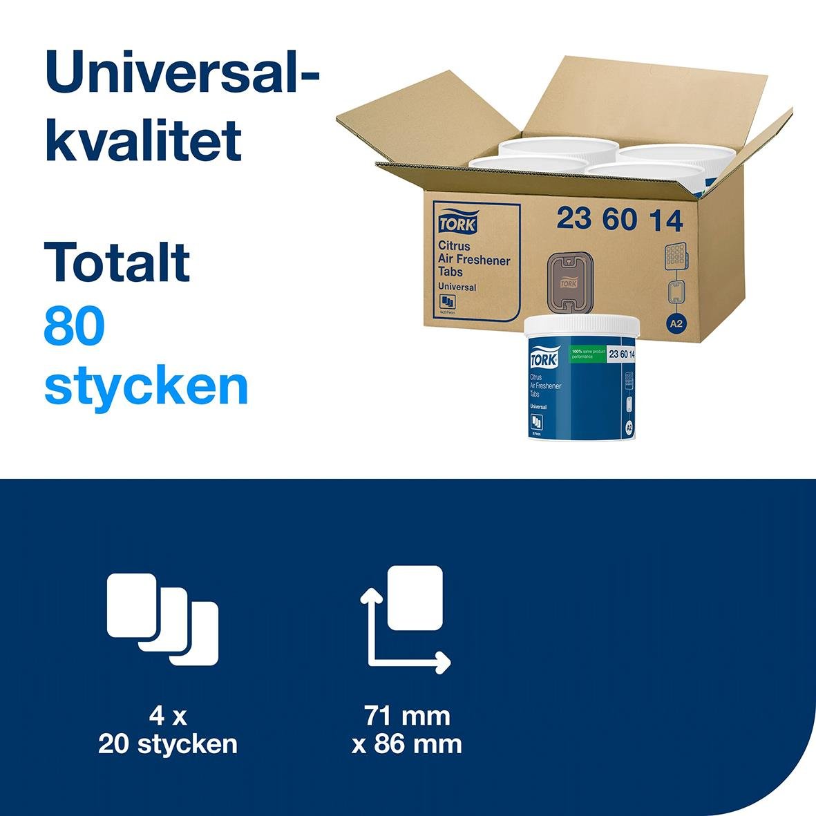 Doftplatta Tork A2 Air Freshener i kartong med 80 stycken, 4 paket om 20 stycken, storlek 71x86 mm