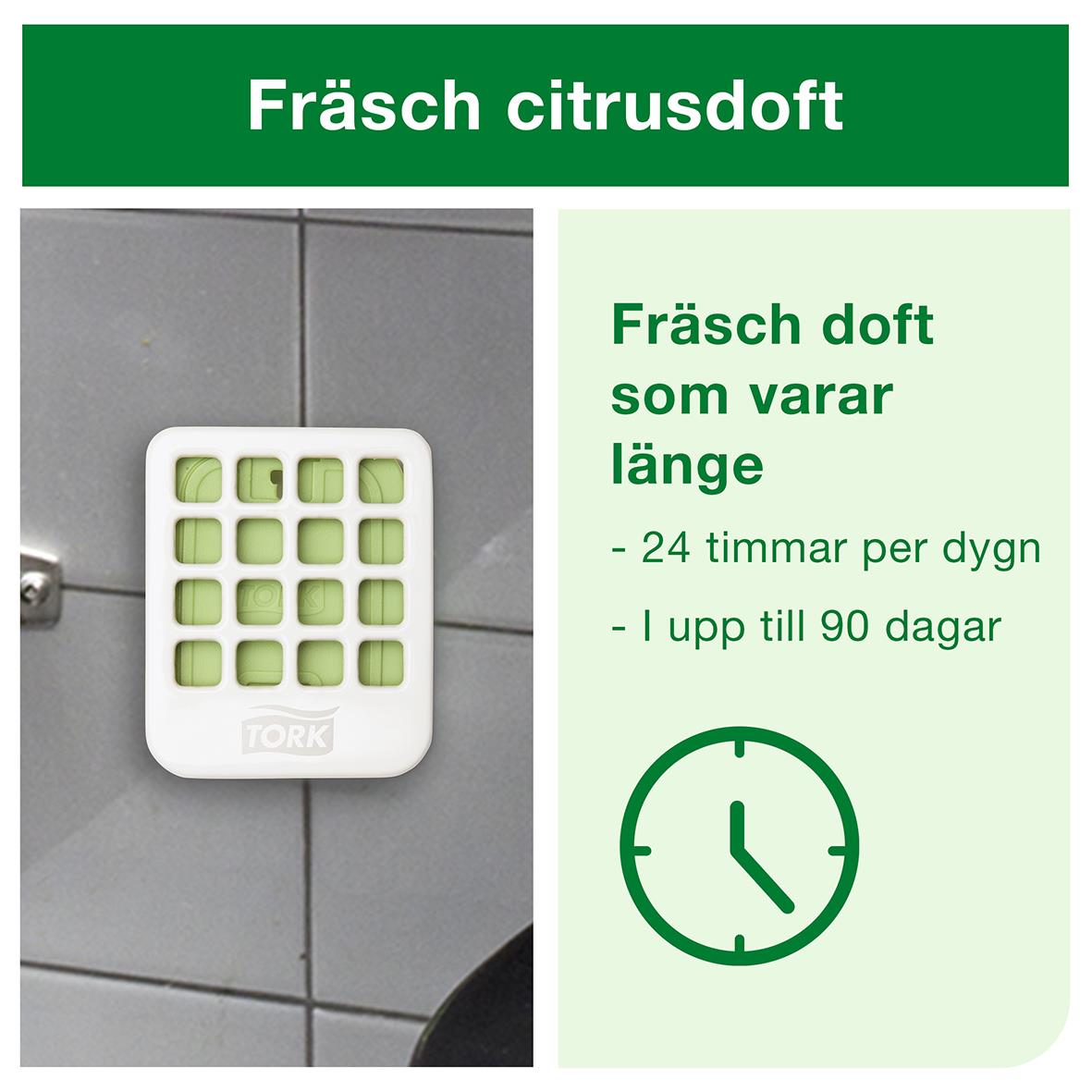 Doftplatta Tork A2 luftfräschare med citrusdoft, varar 24 timmar per dygn i upp till 90 dagar