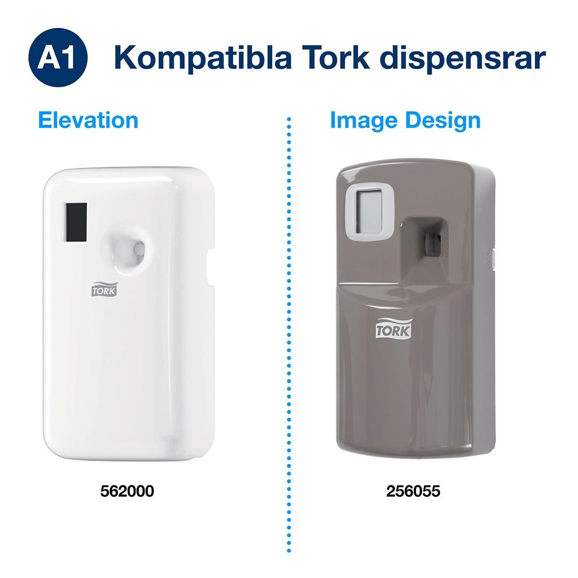 Tork A1 premium citrusdoft luftfräschare med kompatibelt dispenser i vitt och grått