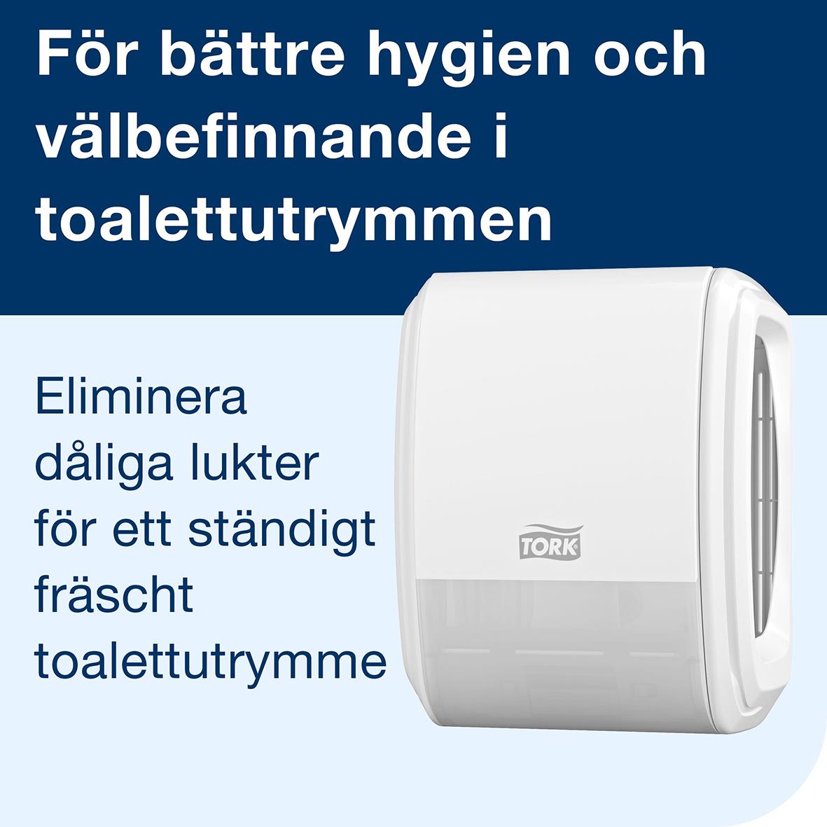 Vit dispenser Tork A3 Konstant Air Freshener för bättre hygien i toalettutrymmen