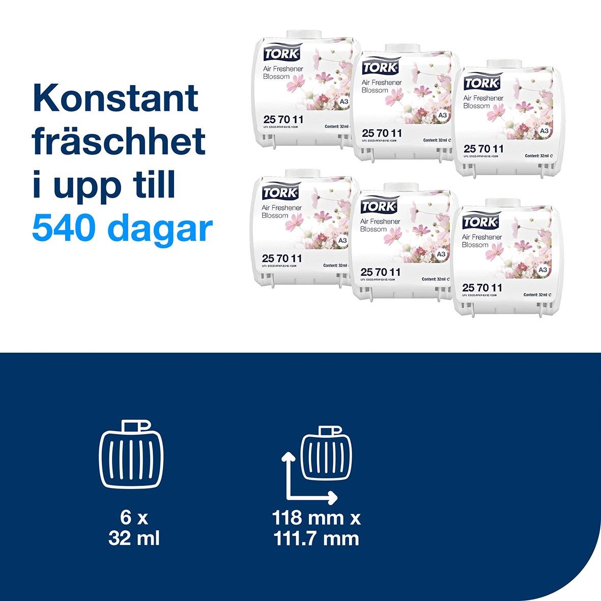 Tork luftfräschare Konstant Blomma, räcker i upp till 540 dagar, 6 stycken 32 ml, mått 118x111.7 mm