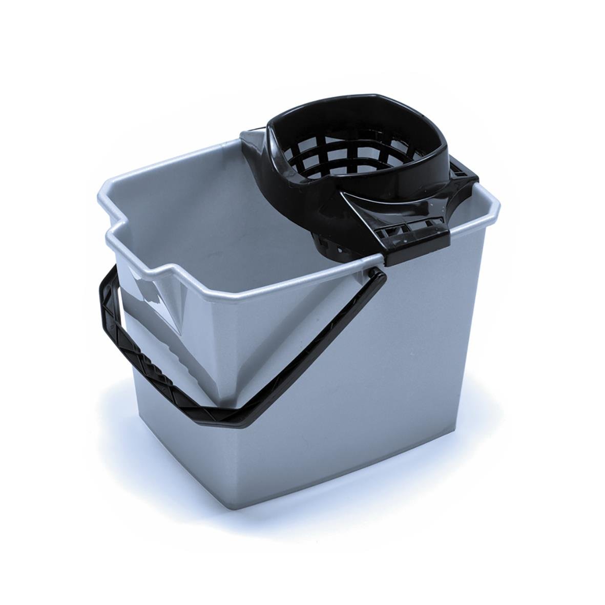 Grå hink med inbyggd press och tillbehör för minivabb, 14L