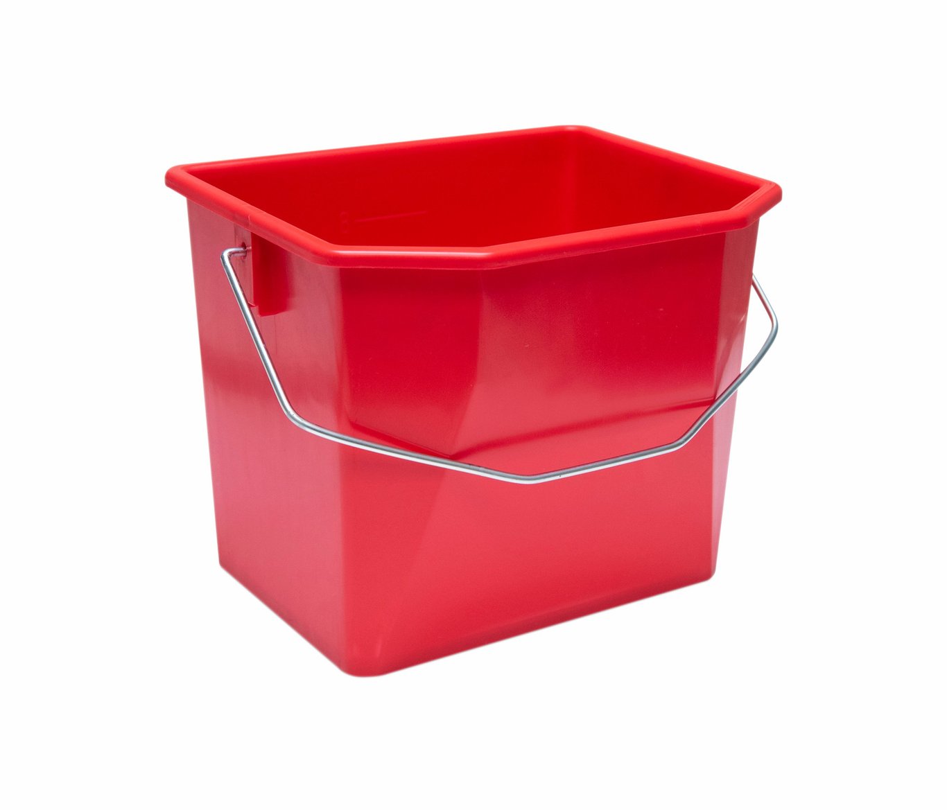 Röd plasthink med metallhandtag för gipssopor, 8 liter