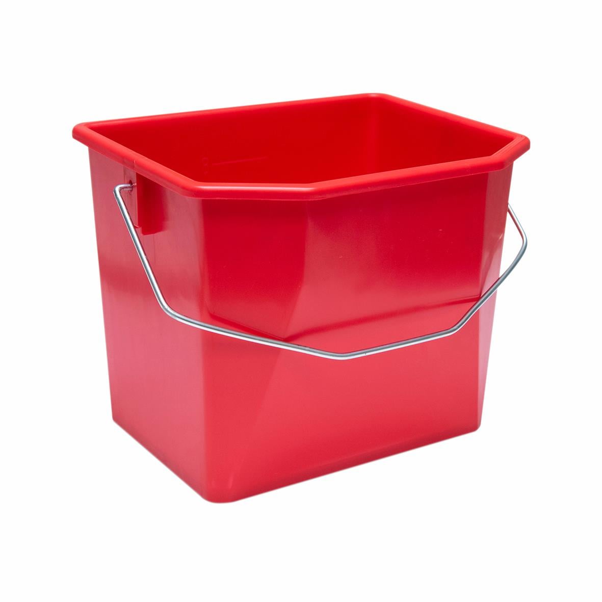 Röd plasthink med metallhandtag för gipssopor, 8 liter