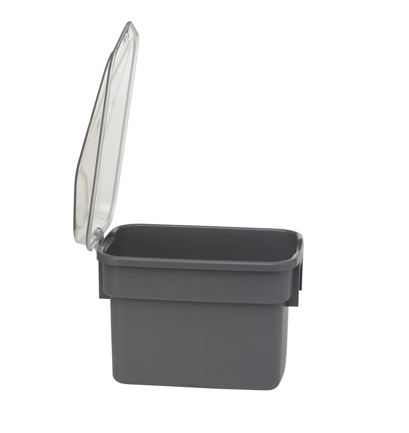 Grå duklåda med lock som kan låsas