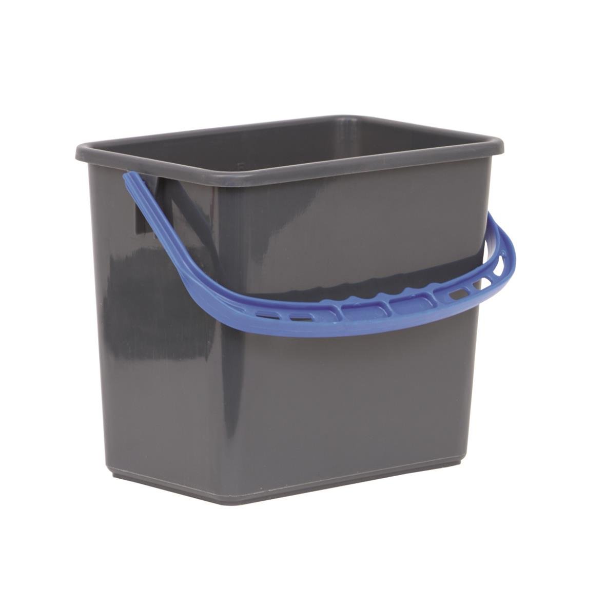 Rektangulär grå hink med blått handtag och 6L volym