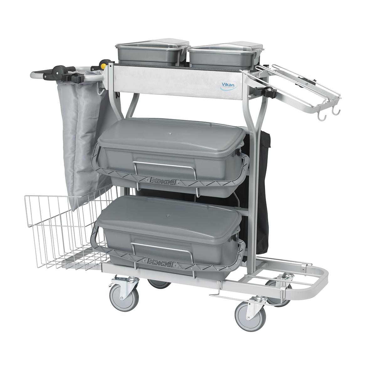 " Vikan Metall Grå med hjul, flera plastlådor och tillbehör på vagn"