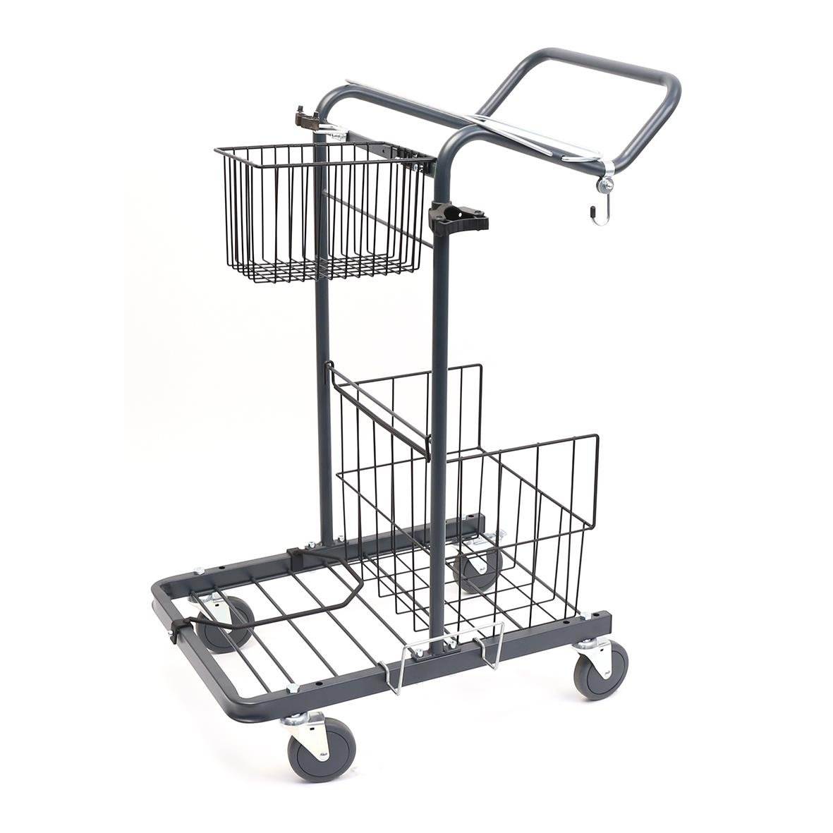 Liten städvagn med handtag och två korgar på hjul