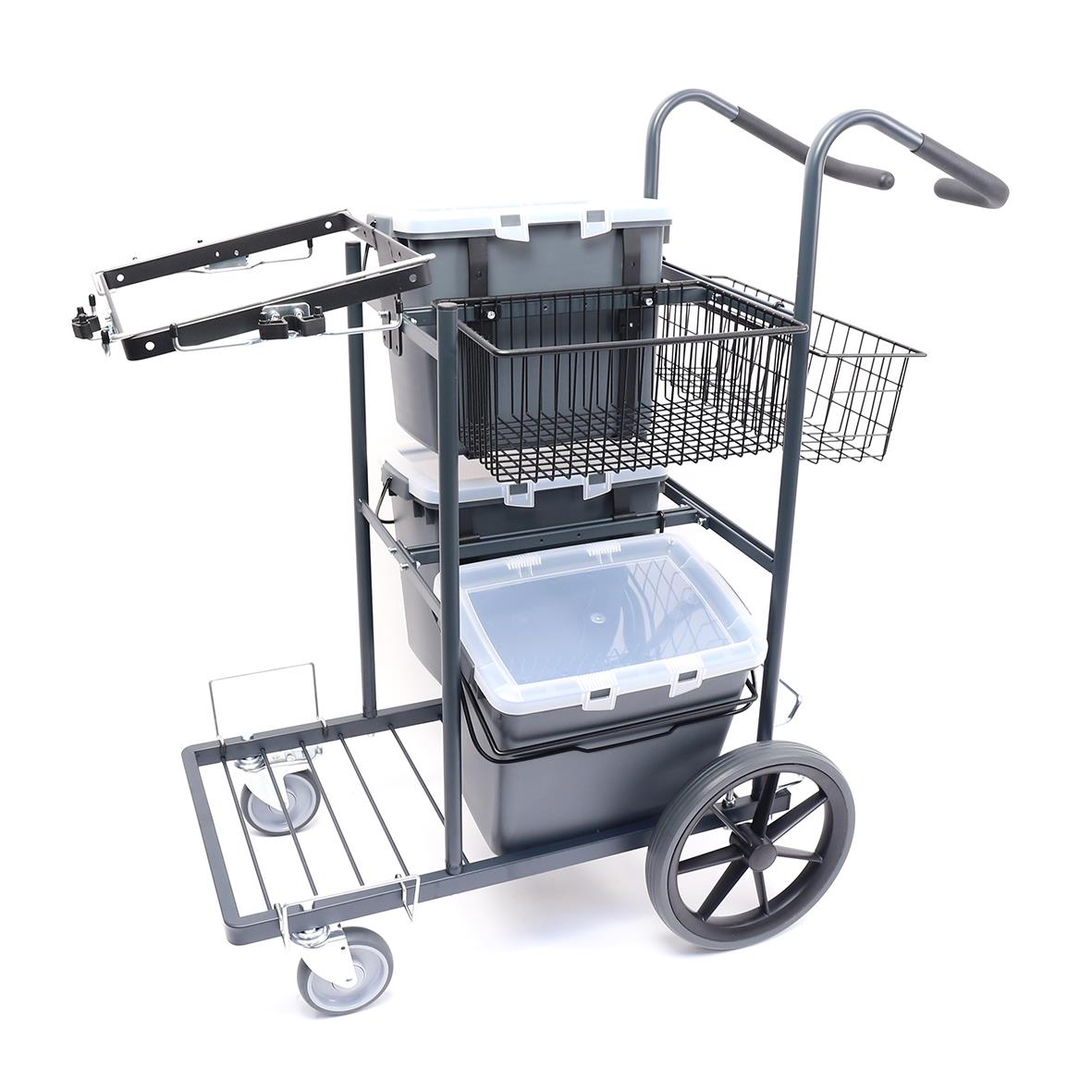 Städvagn med stora förvaringskorgar, handtag och hjul för städning