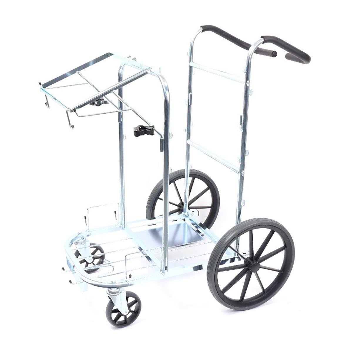 Städvagn med stora hjul och handtag, användbar för städning och transport av material