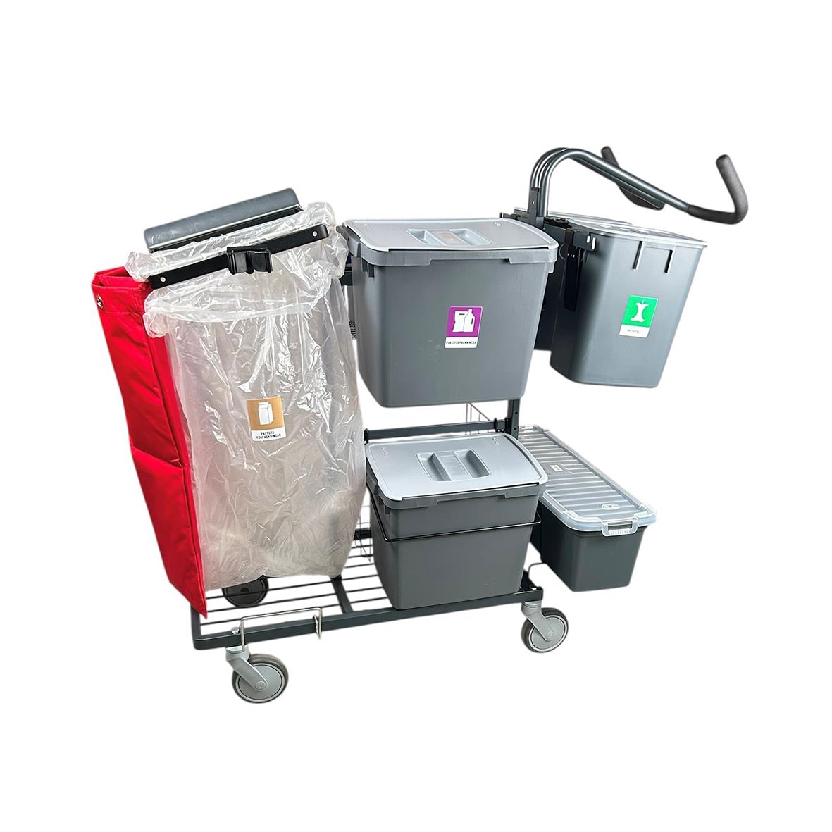 Städvagn AllOffice Maxi Miljö Gen 2 med sopsäck, behållare och mopphållare på vagn