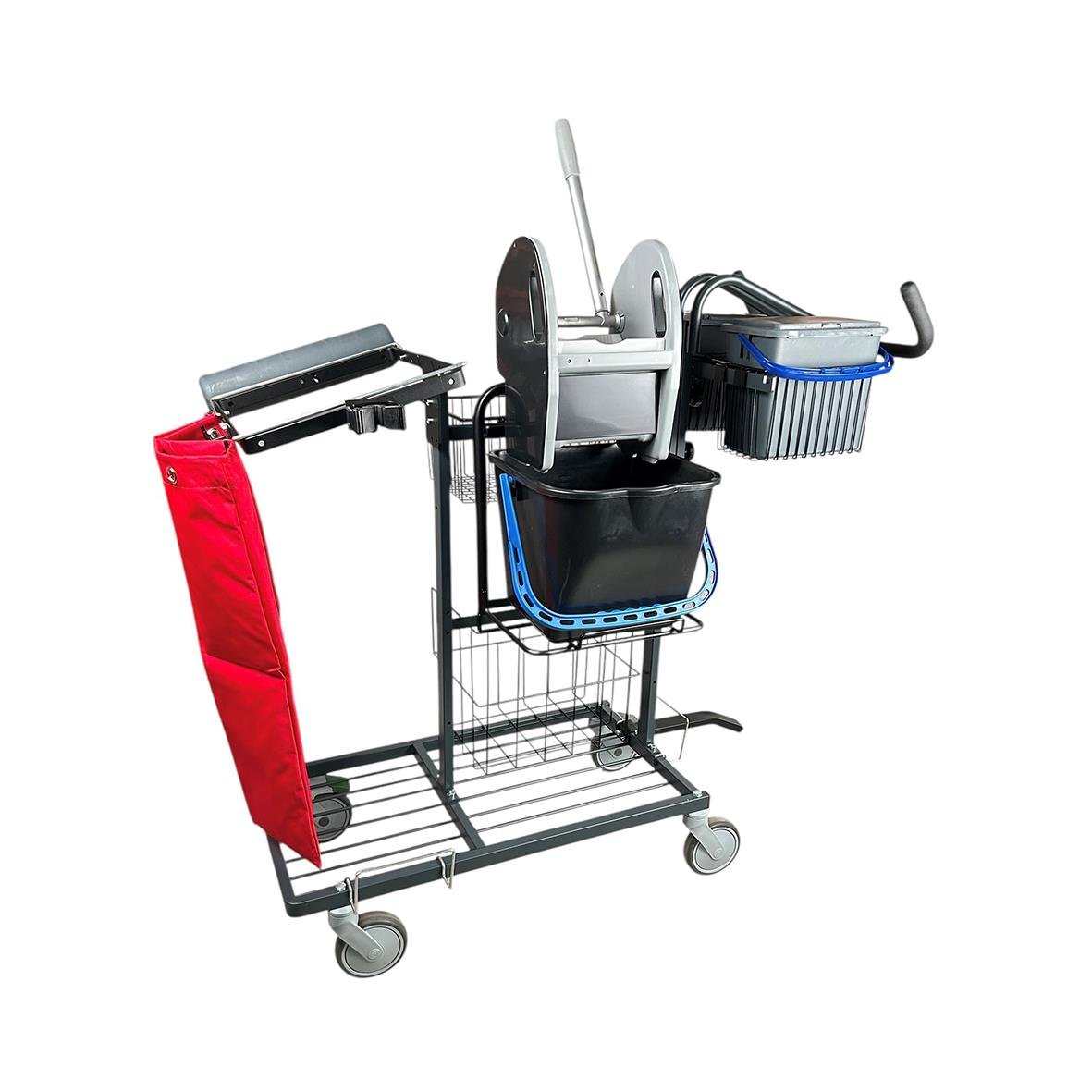 Städvagn AllOffice Maxi Press Gen 2 med olika fack och tillbehör för städning