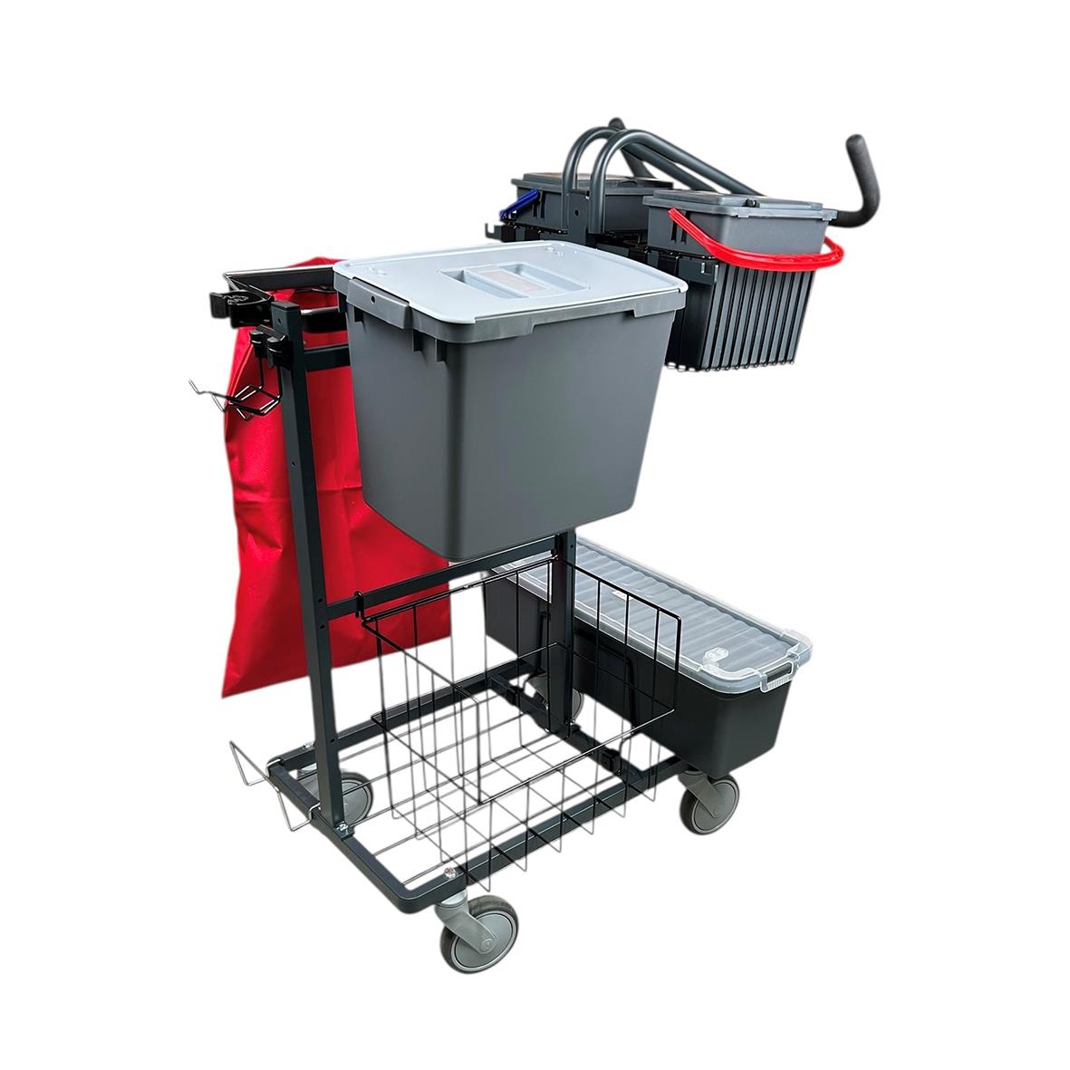 Städvagn AllOffice Midi Gen 2 med behållare, mopphållare och korg för städutrustning