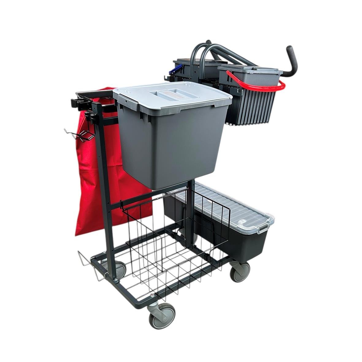 Städvagn AllOffice Midi Gen 2 med behållare, mopphållare och korg för städutrustning