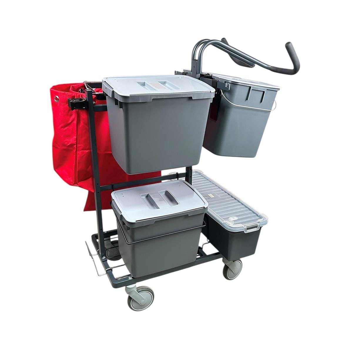 Städvagn AllOffice Midi Proffs Gen 2 med flera behållare, mopphållare och rullhjul för städning