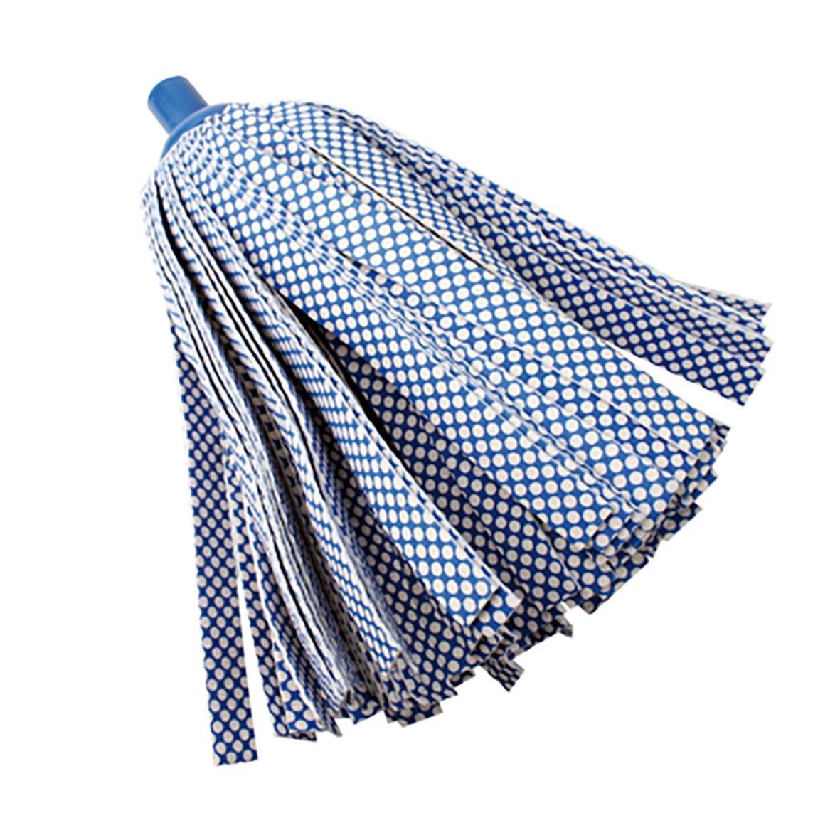 Mini svabbgarn Wizzo Viscos 25cm i blå och vit med prickmönster