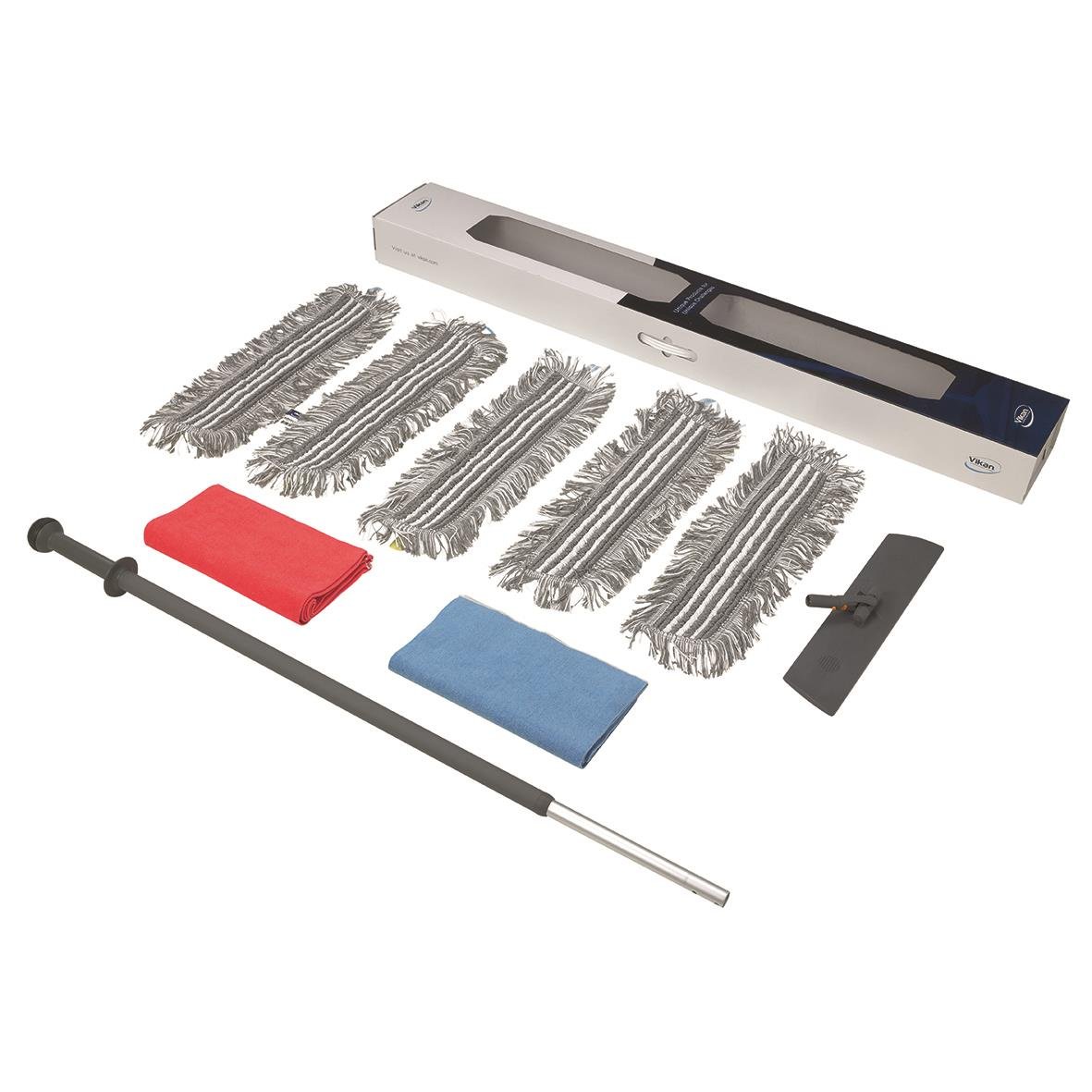 Moppkit med moppar, skaft, stativ och rengöringsdukar