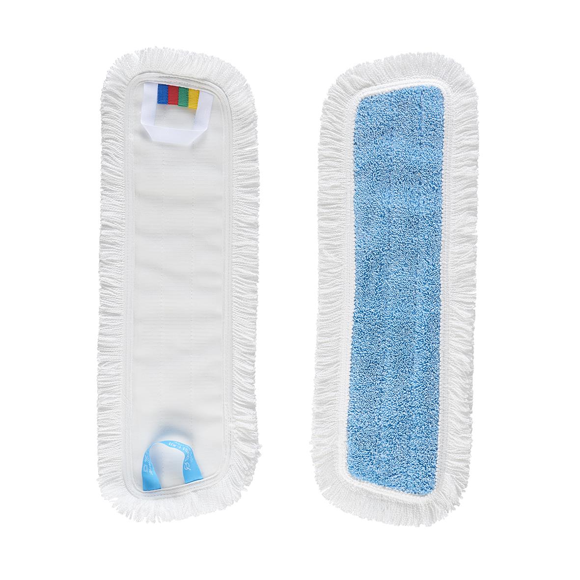 DustExit micromopp med blått mopphuvud och vit fläckfri trasa, 60 cm lång