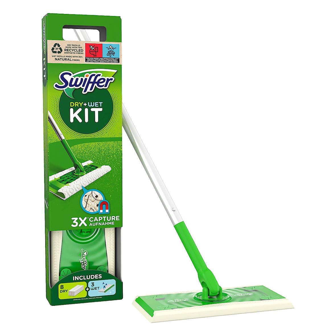 Swiffer golvstartkit med mopp och rengöringsdukar för torr och våt rengöring