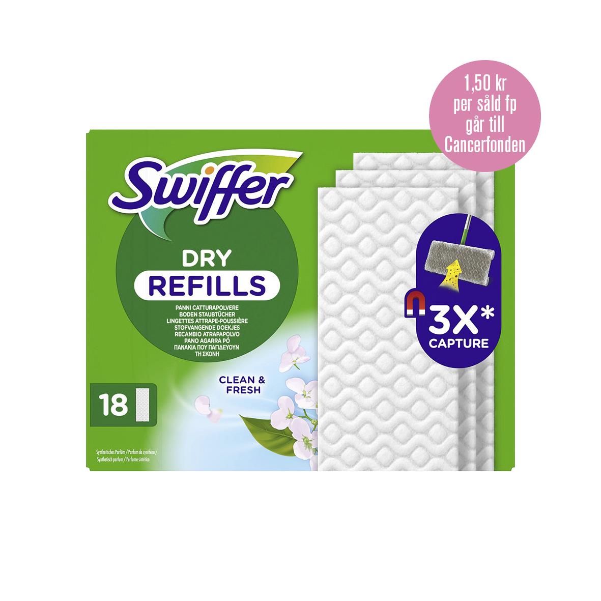 Engångsmopp Swiffer Floor Dry Refill med 18 st, för damm och smuts, lätt att använda
