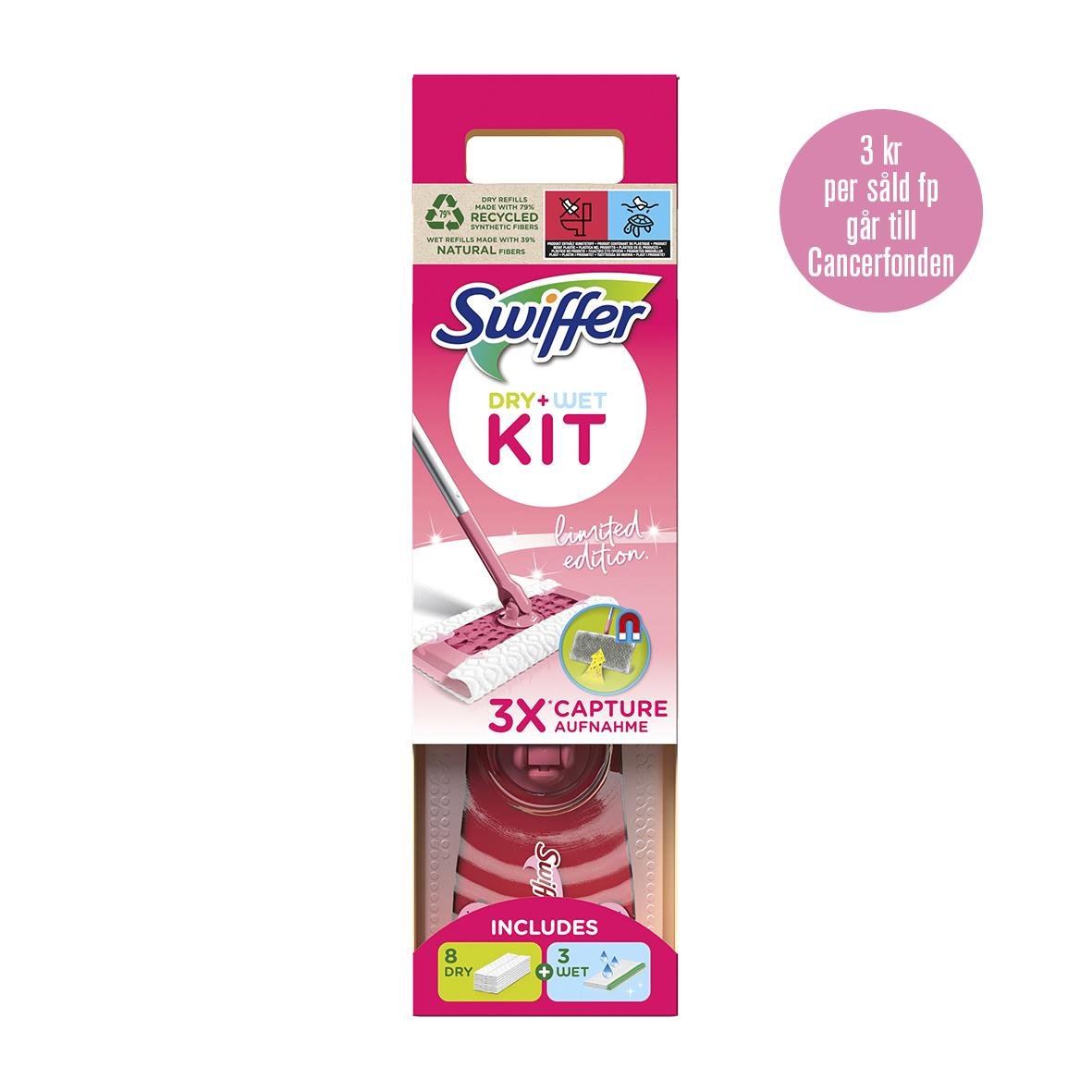Swiffer golv moppset startkit med rosa band, inkluderar 8 torra och 3 våta moppar