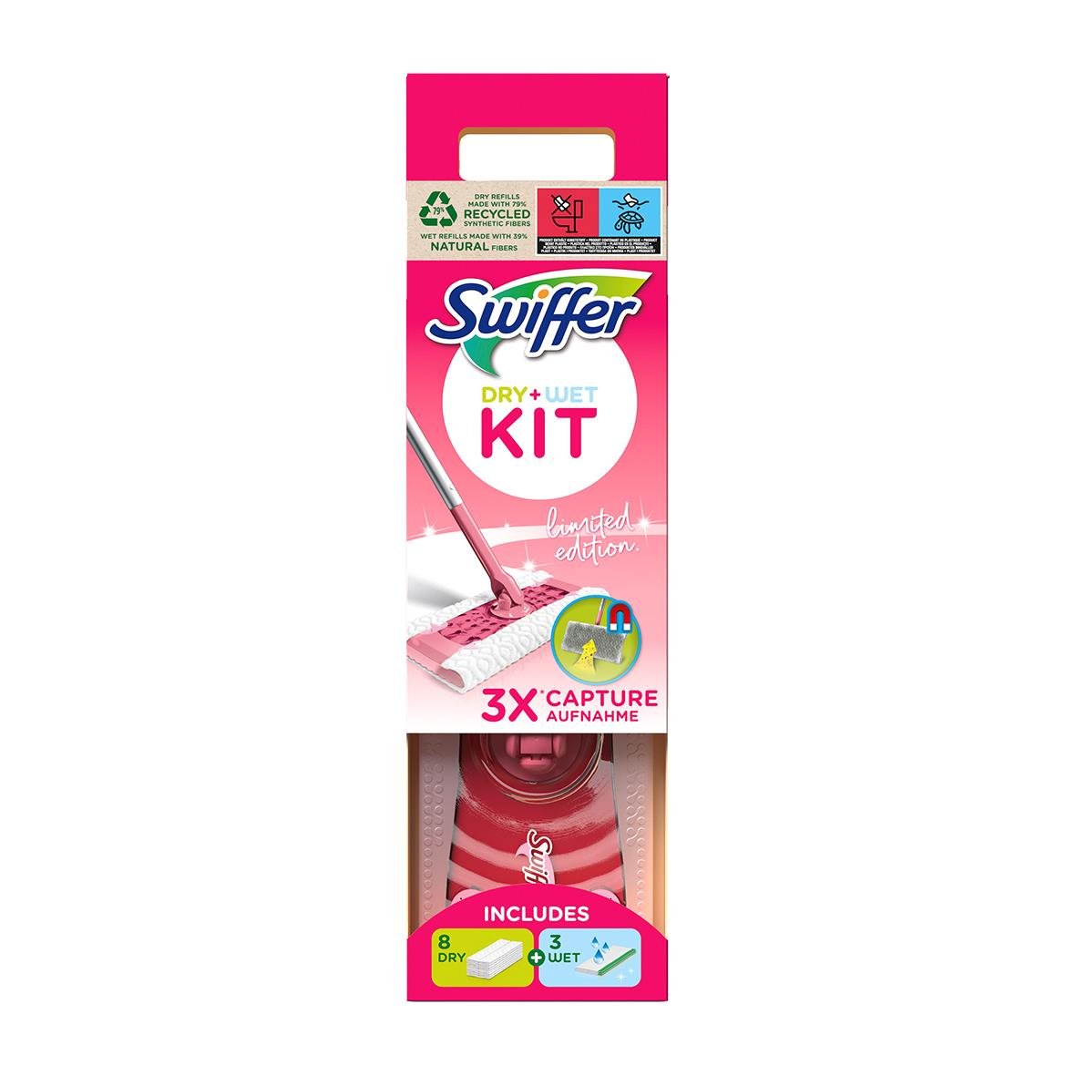 Swiffer golv moppset startkit med rosa band, inkluderar 8 torra och 3 våta moppar