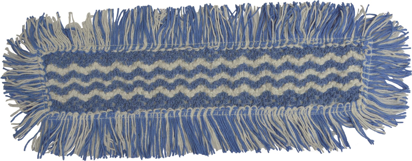 Fuktmopp Taski JM Ultra HD 40cm med blå och vit zigzag-mönster och fransar på sidorna