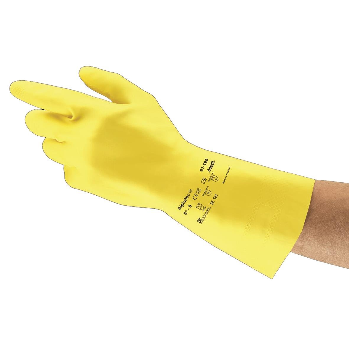 Flergångshandske Ansell Latex Flossad Gul stl L