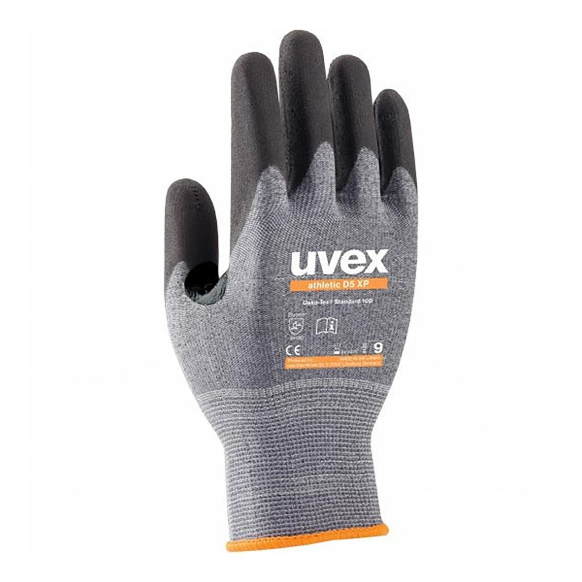 Skärskyddshandske Uvex Athletic D5 XP 7 i grå med svart och orange detaljer