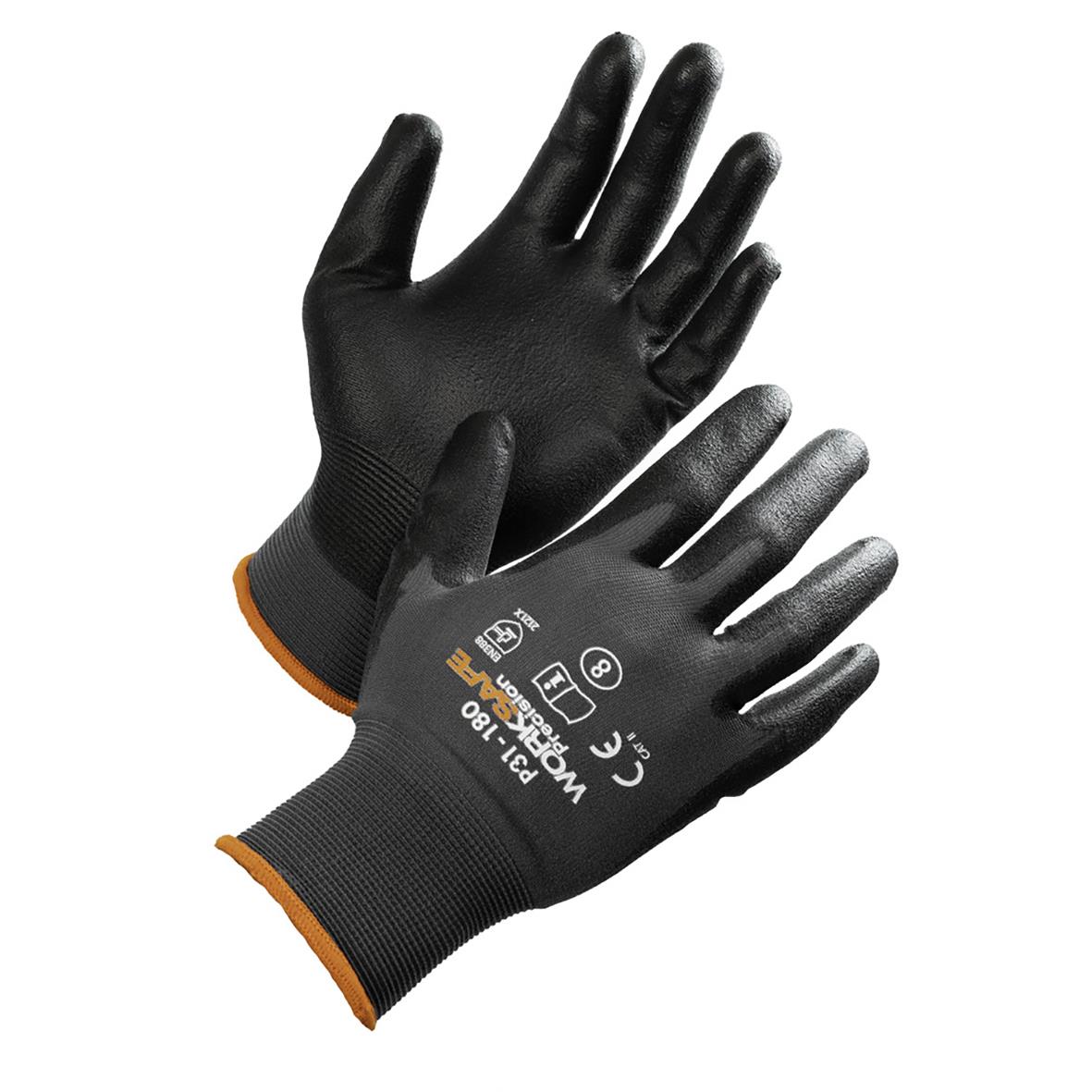 Svarta precisionshandskar Worksafe P31-180 Nylon med orange kant