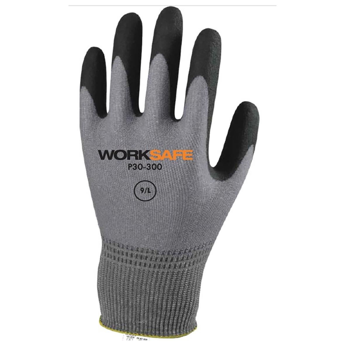 Allroundhandske Worksafe P30-300 Touch 6 i grå och svart med texten WORKSAFE P30-300