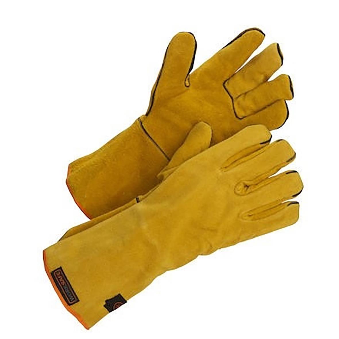 Gula svetsarhandskar av läder för skydd vid svetsning