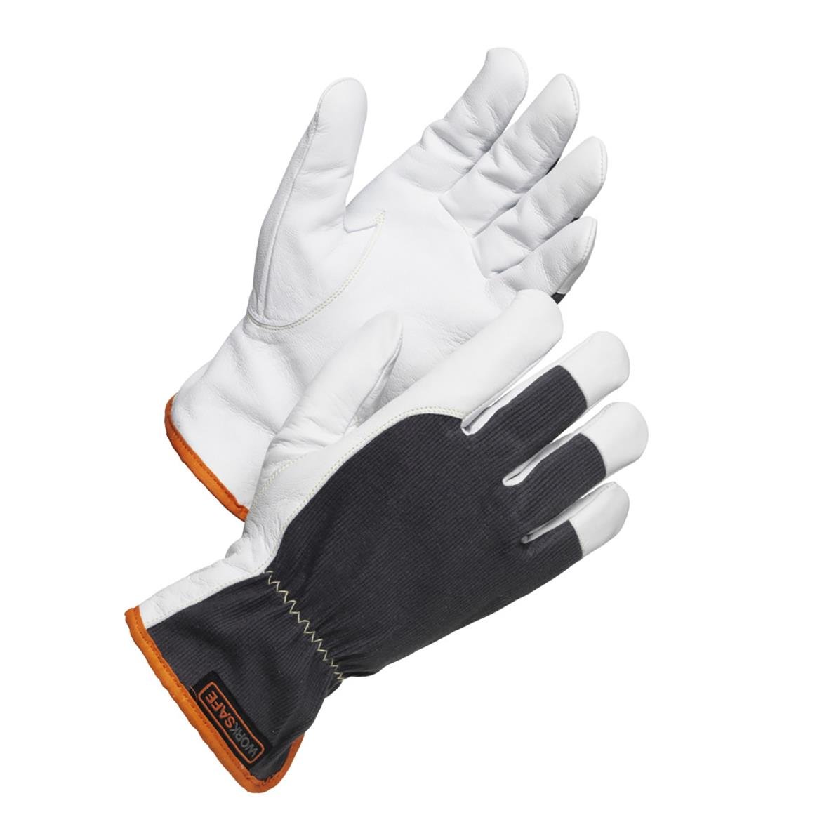 Skärskyddshandske Worksafe A10-097 i svart och vitt med orange kant