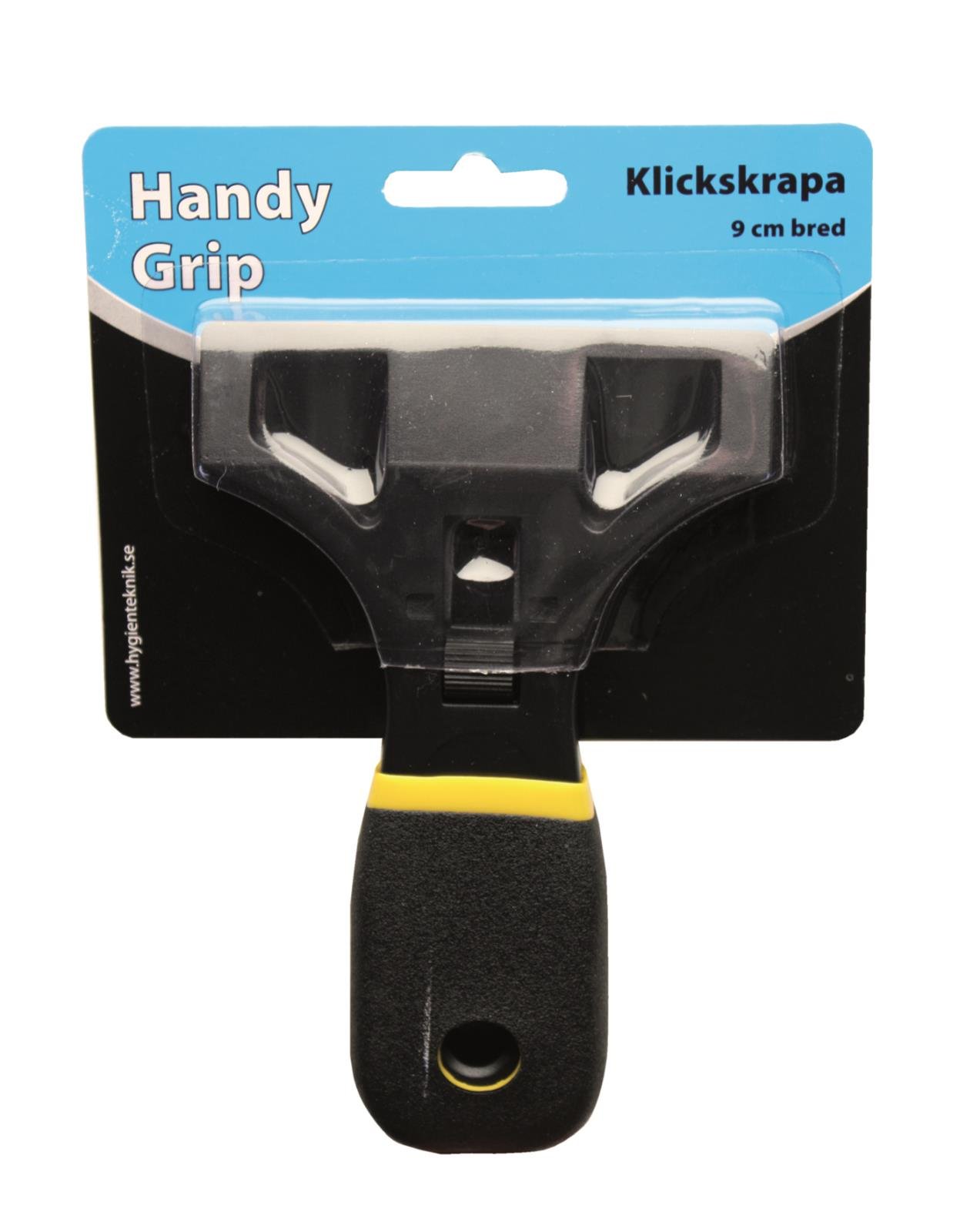Klickskrapa Handy Grip 9 cm bred med svart och gul handtag
